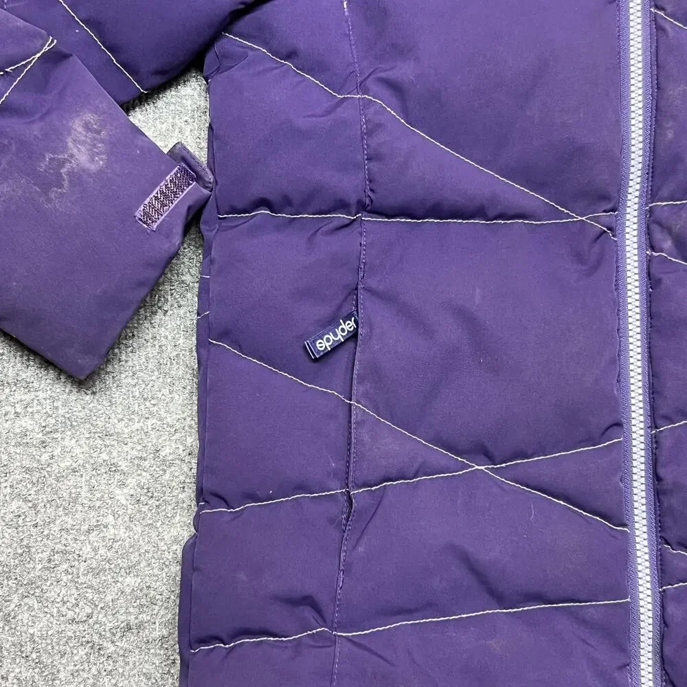 Spyder Ski Jacket Girls 14 Purple Hooded Puffer Insulated Faux Fur Winter Coat